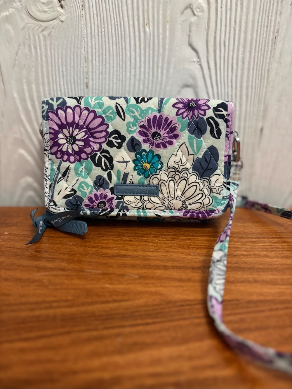 Vera Bradley Quilted Floral Convertible Wristlet in Purple, Teal & Navy